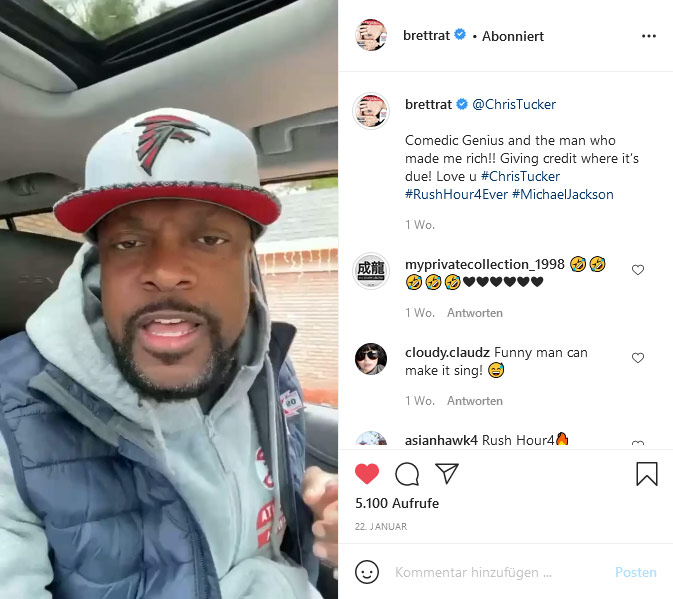 Chris Tucker singt in einem Post auf Brett Ratners Instagram-Account #RushHour4Ever